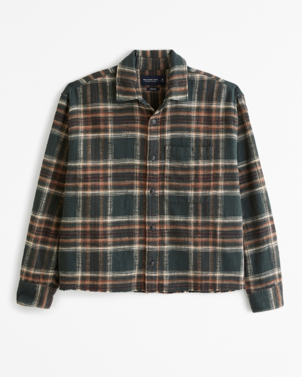 Cropped Flannel, Green Plaid
