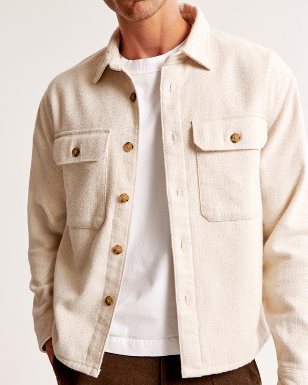Flannel Shirt Jacket, Cream Pattern