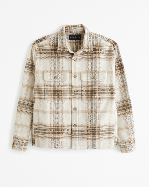Flannel Shirt Jacket, Cream Plaid