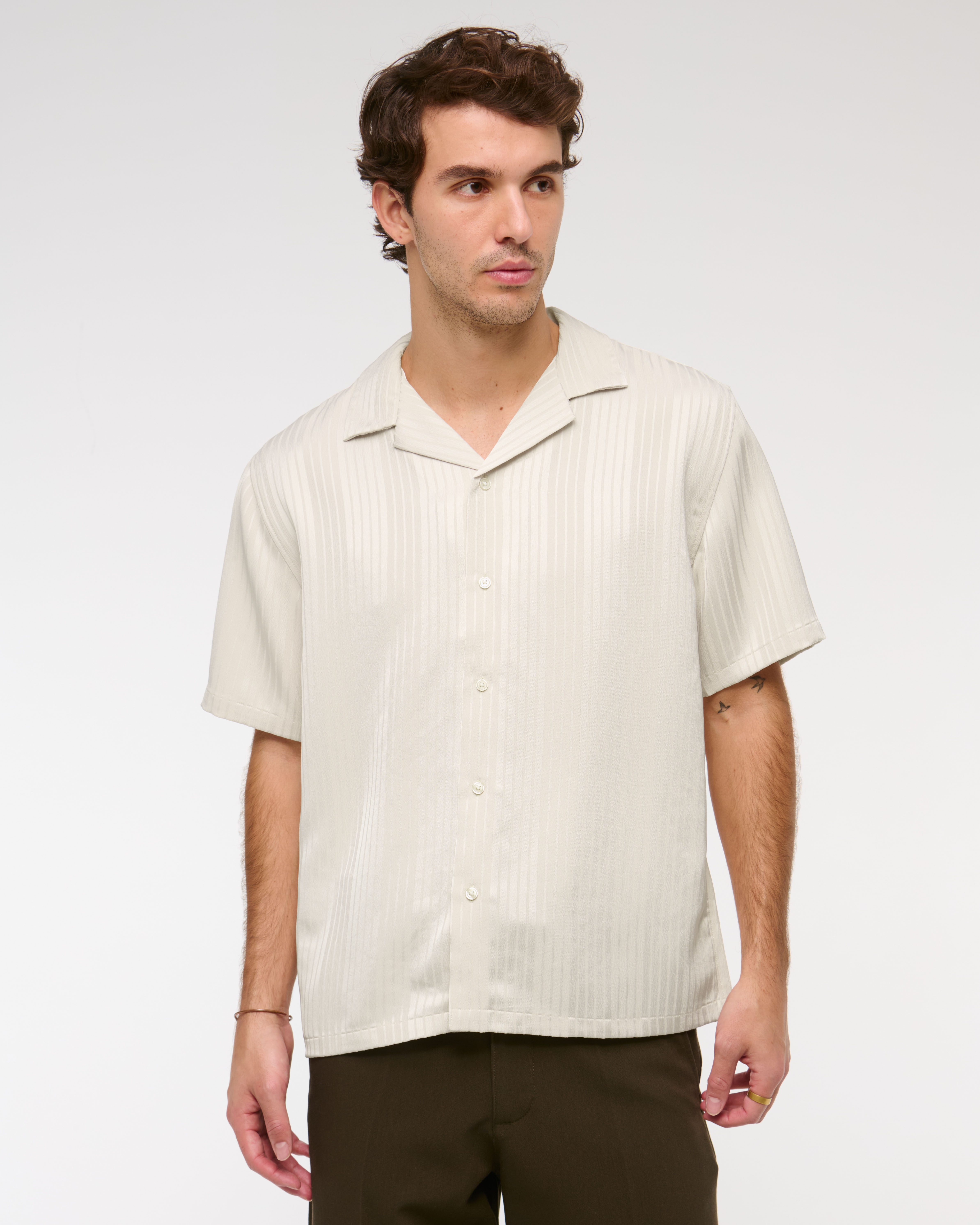 Abercrombie & Fitch Camp Collar Textured Button-up Shirt In White