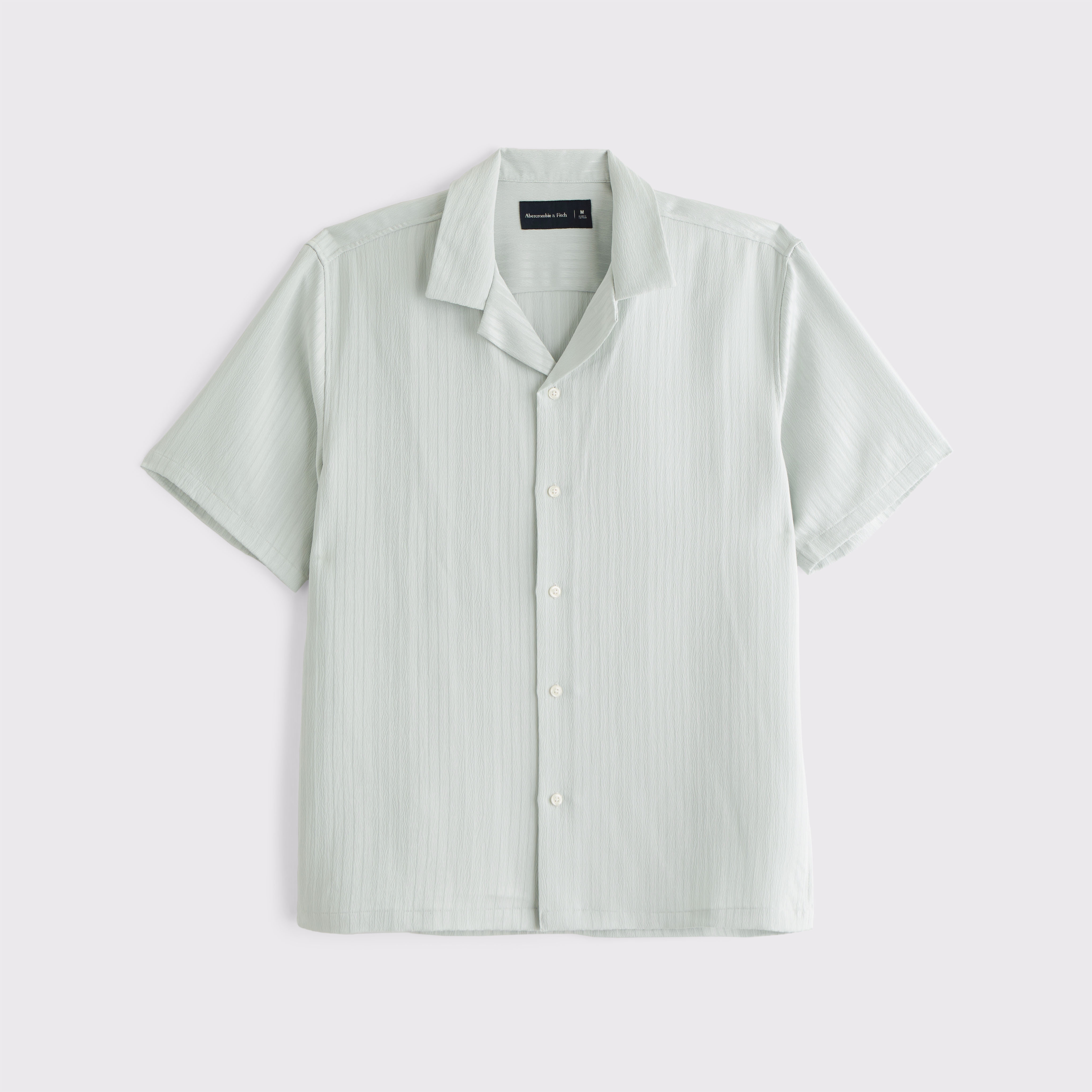 Abercrombie & Fitch Camp Collar Textured Button-up Shirt In Green