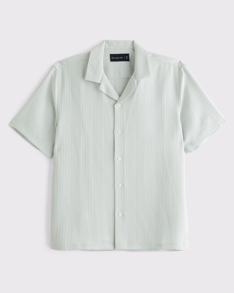 Camp Collar Textured Button-Up Shirt