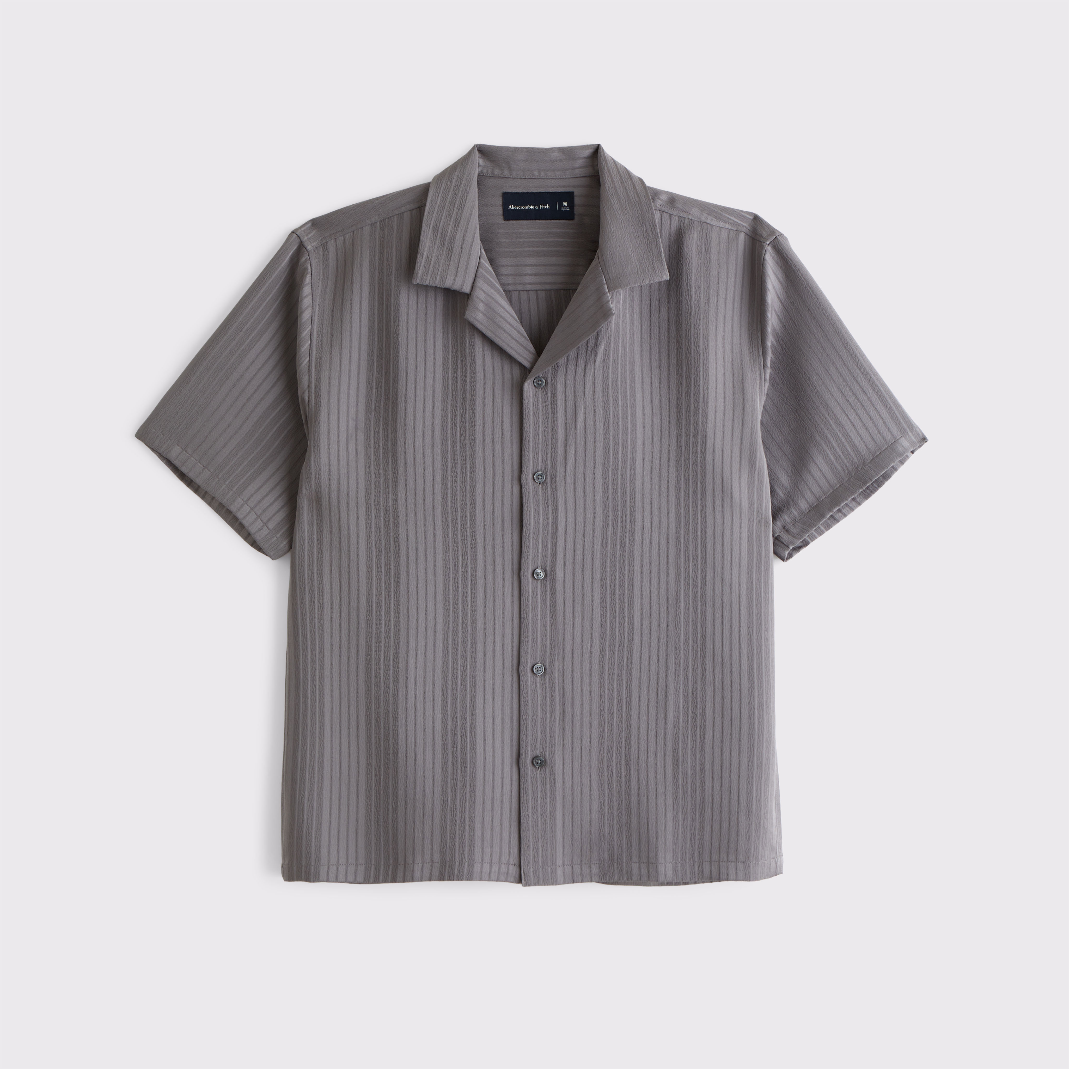 Abercrombie & Fitch Camp Collar Textured Button-up Shirt In Gray