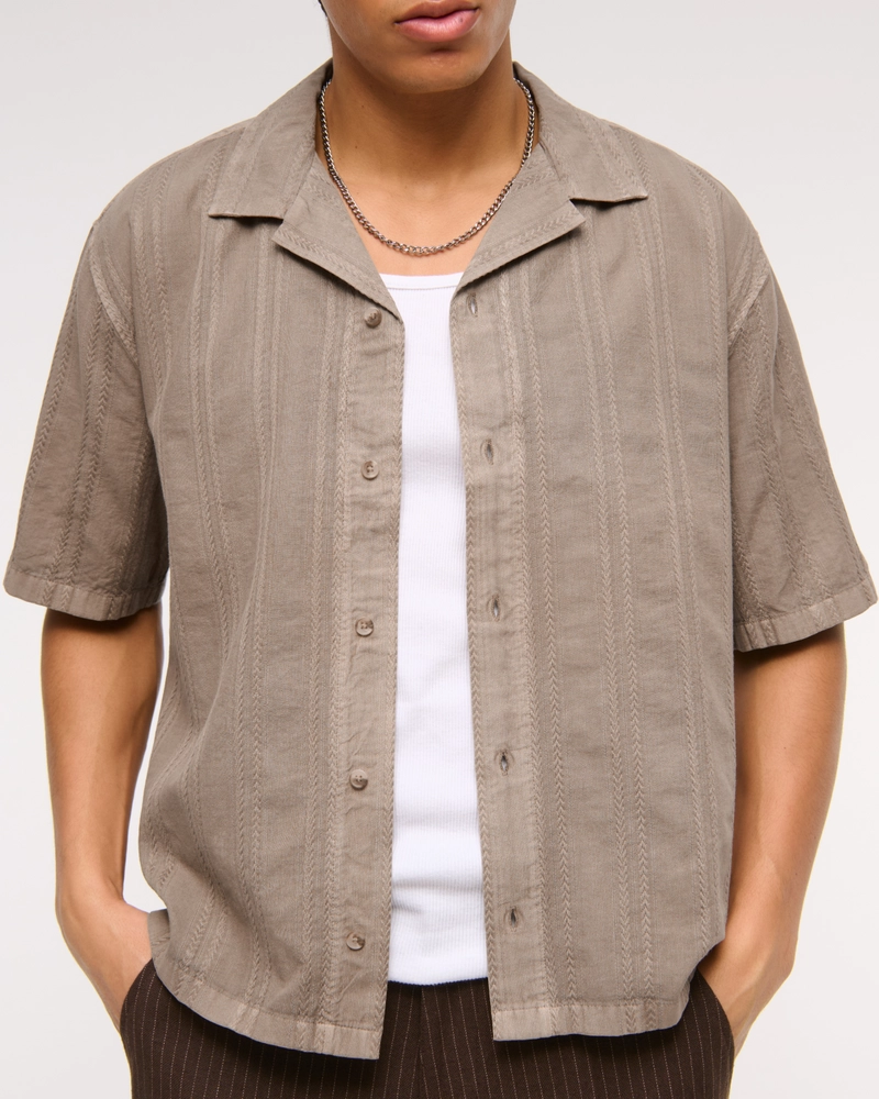 Camp Collar Braided Button-Up Shirt