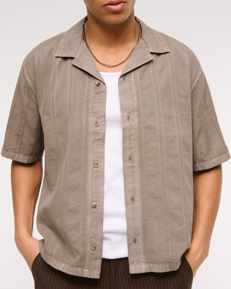 Camp Collar Braided Button-Up Shirt