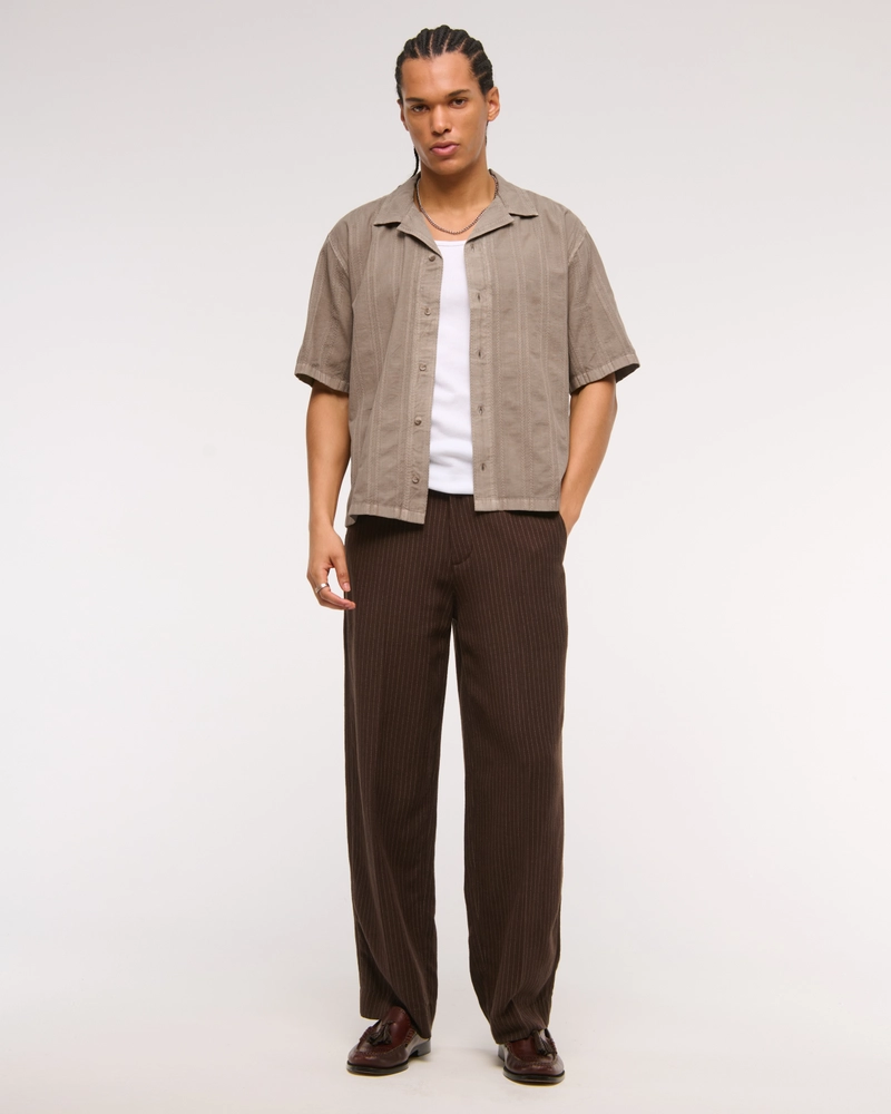Camp Collar Braided Button-Up Shirt