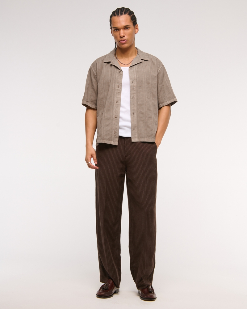 Camp Collar Braided Button-Up Shirt
