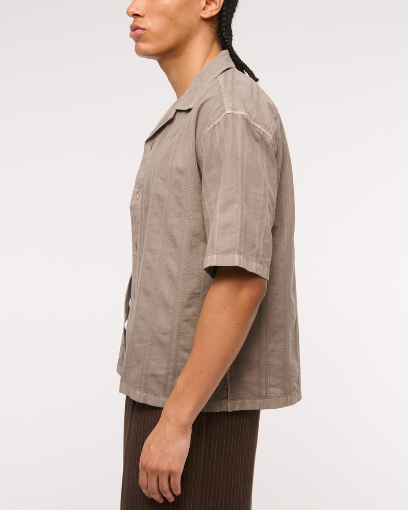 Camp Collar Braided Button-Up Shirt