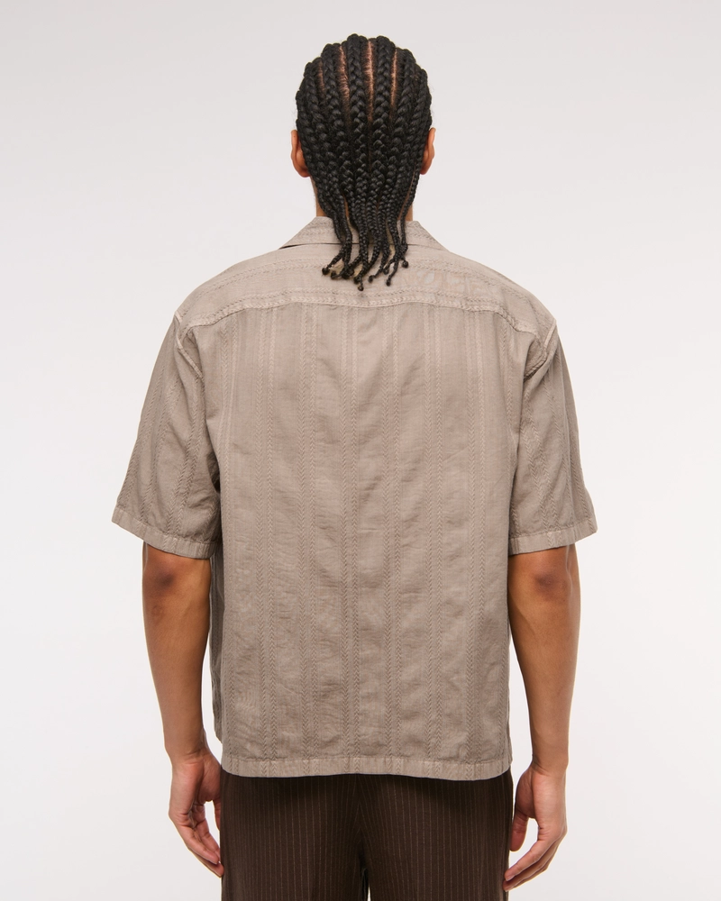 Camp Collar Braided Button-Up Shirt