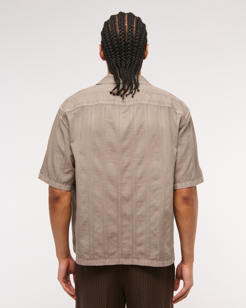 Camp Collar Braided Button-Up Shirt
