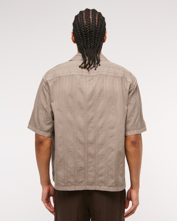 Camp Collar Braided Button-Up Shirt