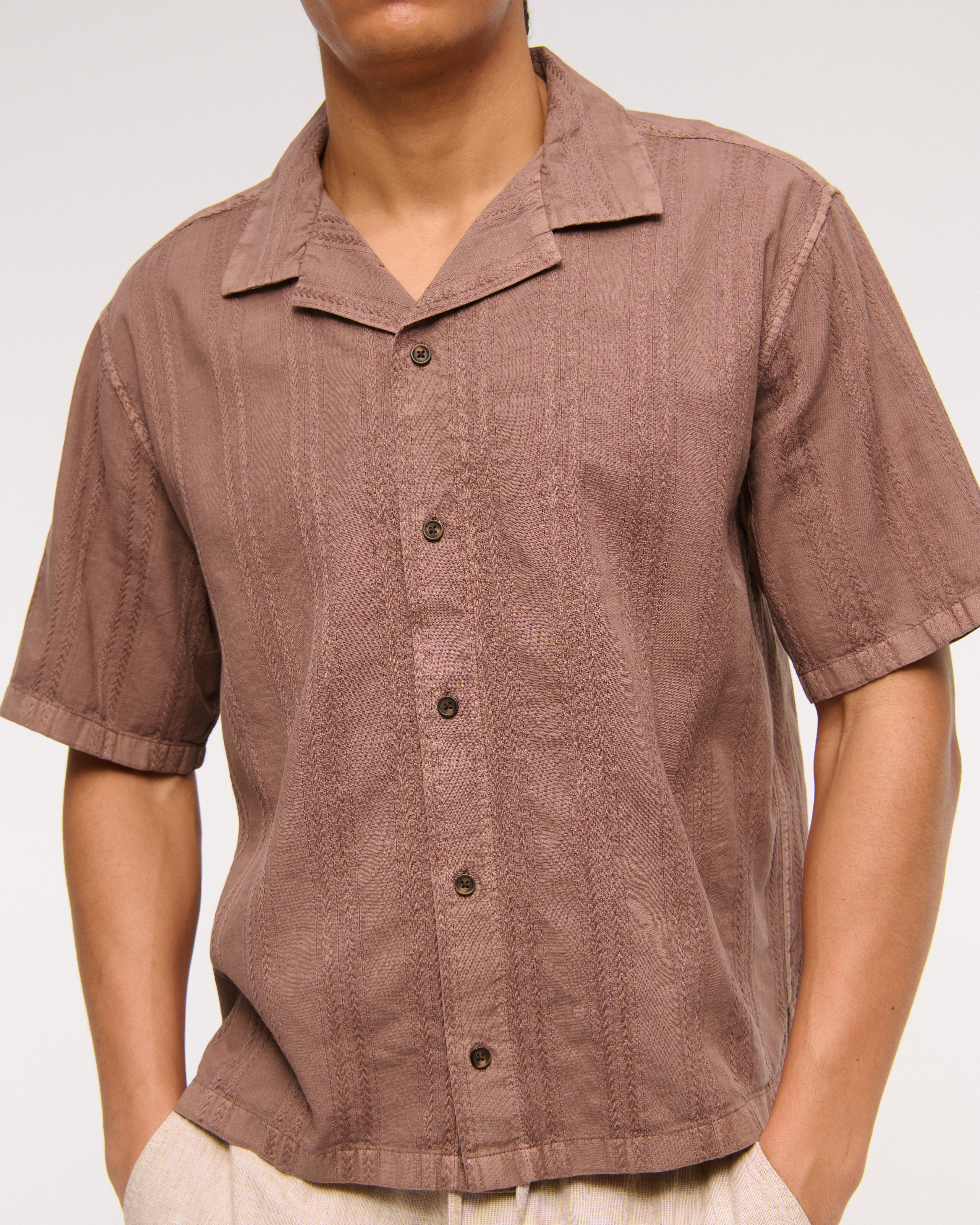 Мужские рубашки Abercrombie & Fitch Camp Collar Braided Button-Up Shirt — фото 3