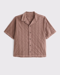 Camp Collar Braided Button-Up Shirt