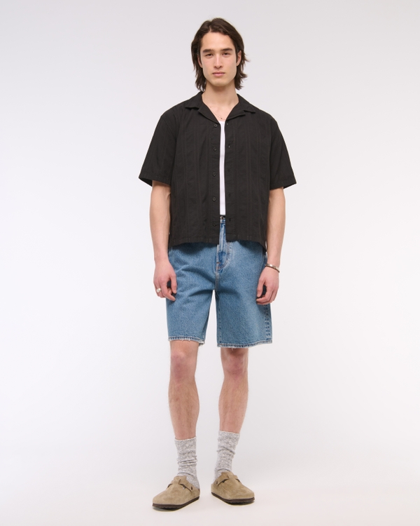 Camp Collar Braided Button-Up Shirt