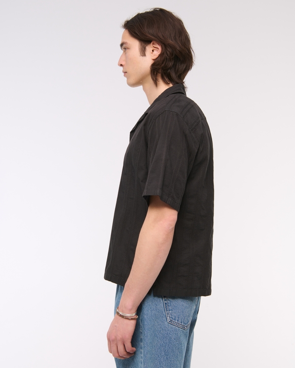 Camp Collar Braided Button-Up Shirt