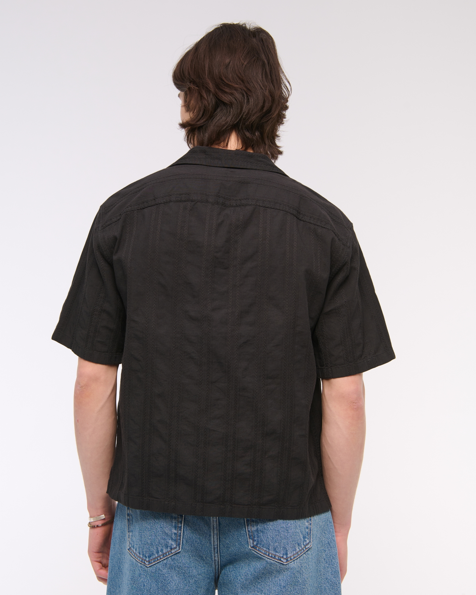 Camp Collar Braided Button-Up Shirt