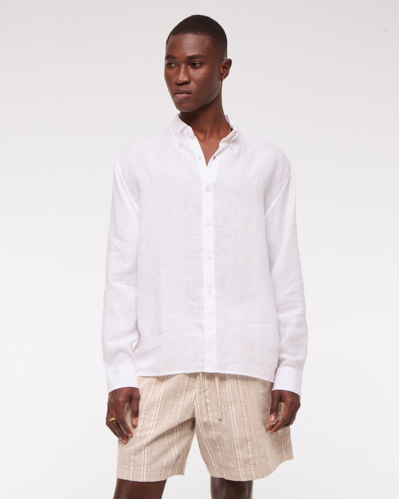 Men's Linen Button-Up Shirt Men's Tops