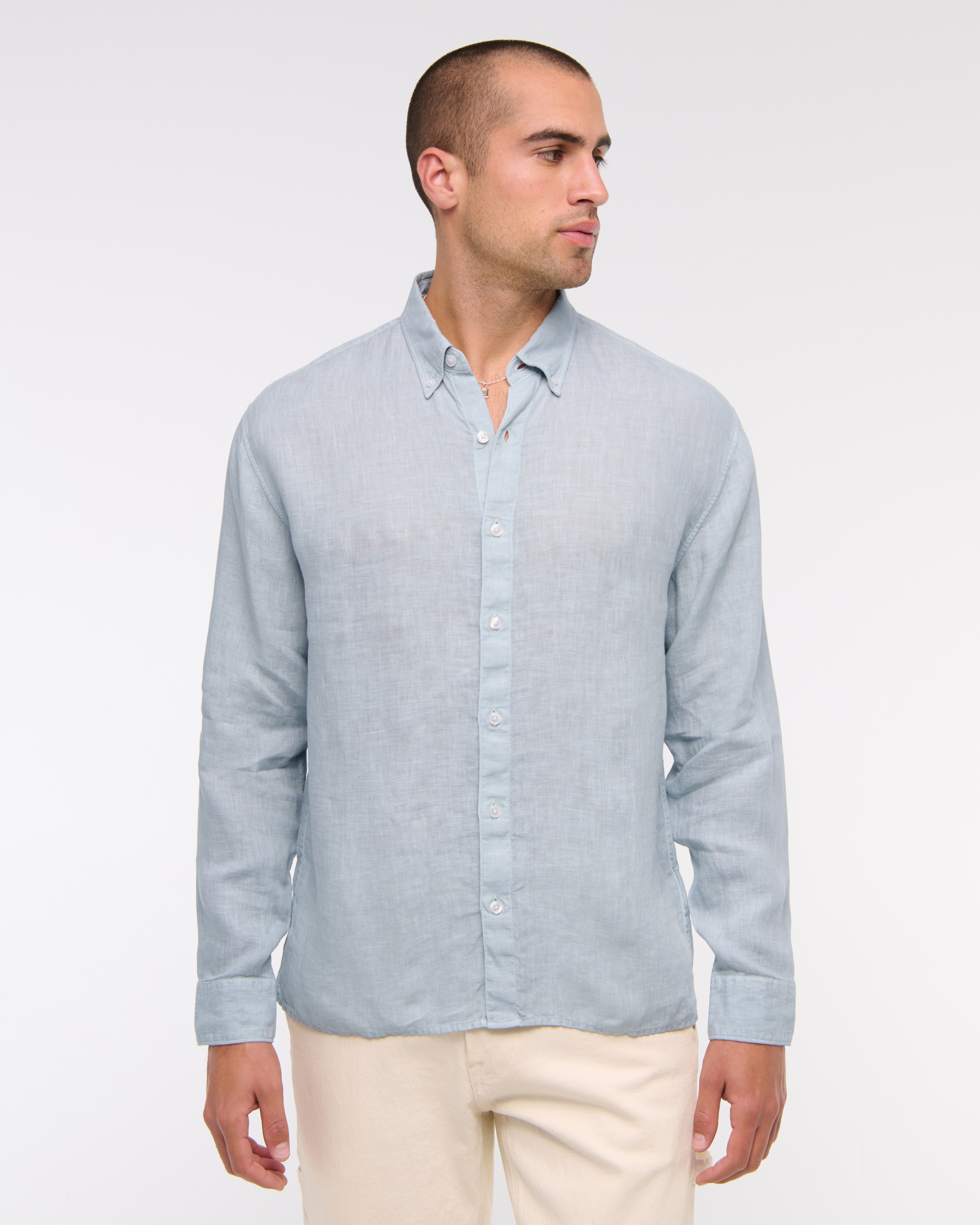 Abercrombie & Fitch Linen Button-up Shirt In Blue