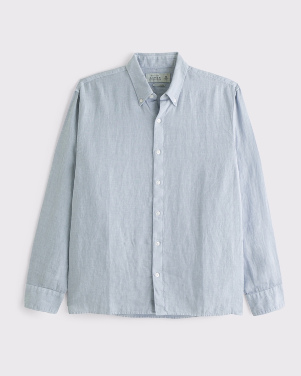 Linen Button-Up Shirt, Sky Blue view 1