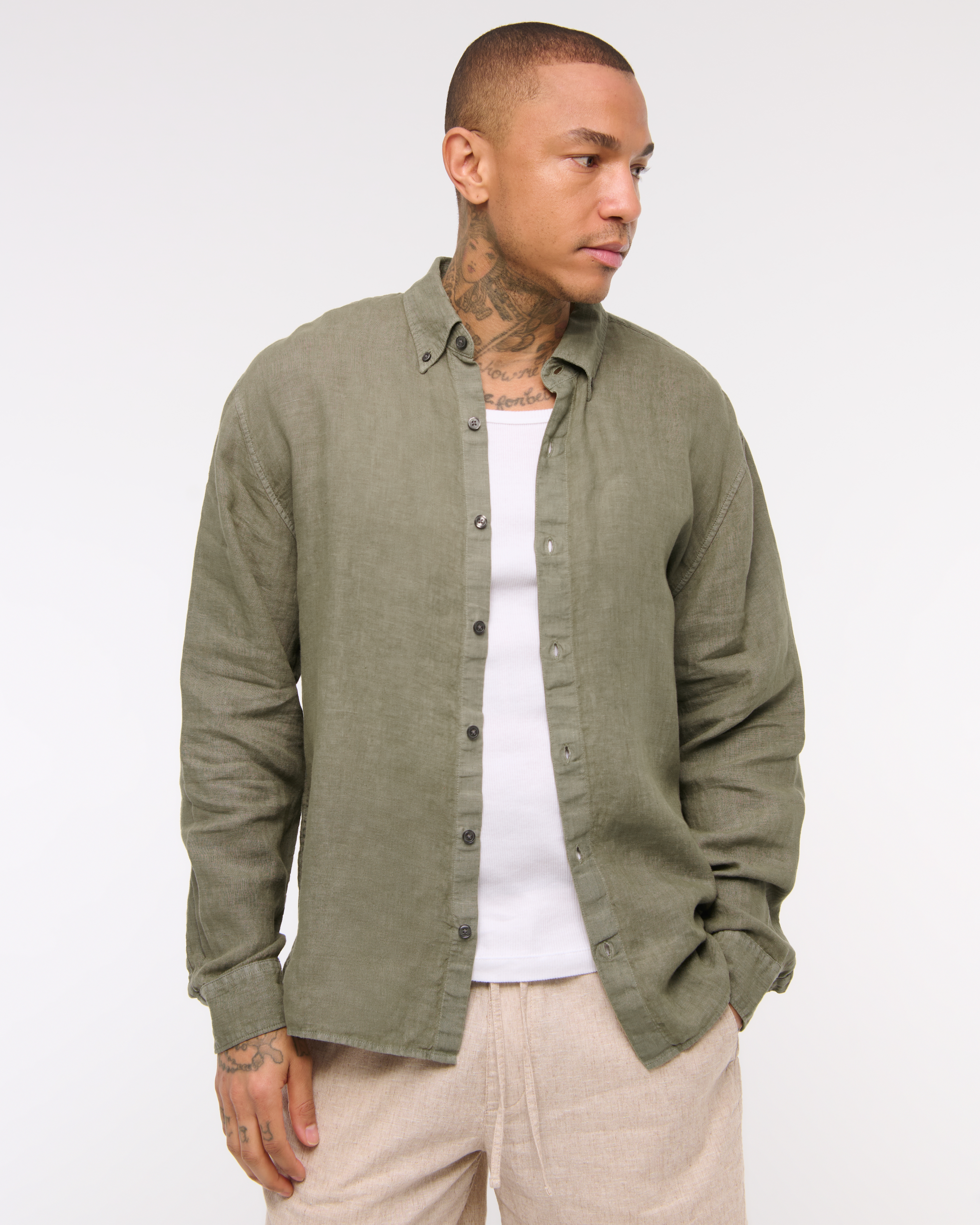 Abercrombie & Fitch Linen Button-up Shirt In Green