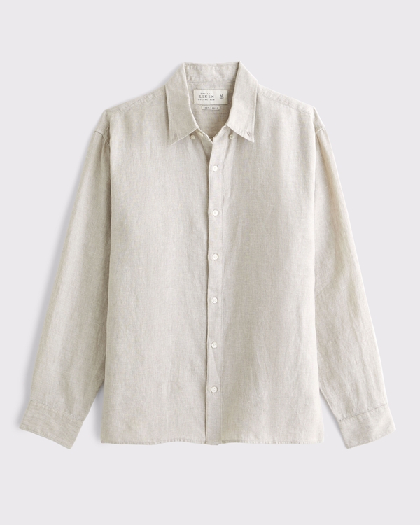 Linen Button-Up Shirt, Cream Texture view 2