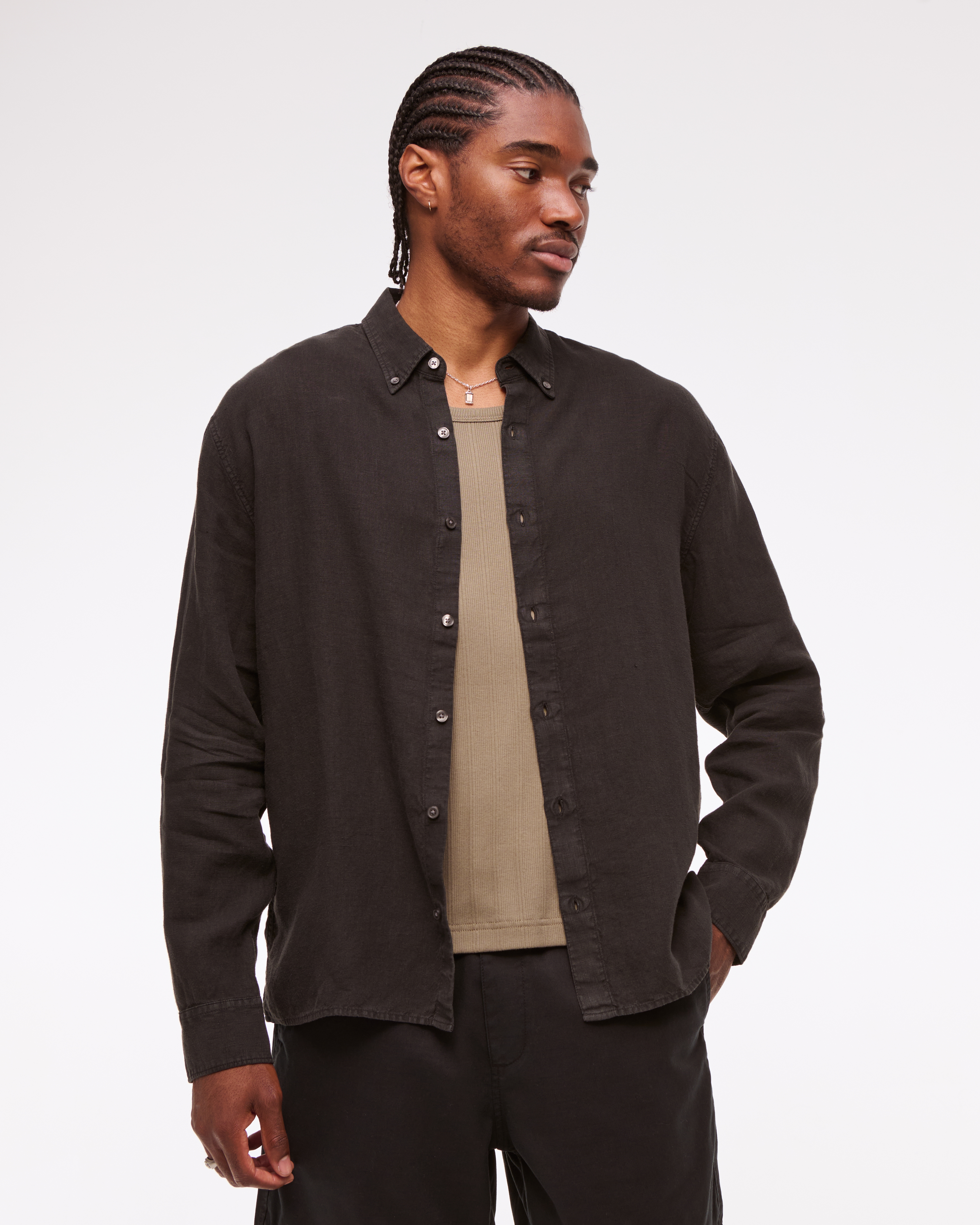 Abercrombie & Fitch Linen Button-up Shirt In Brown