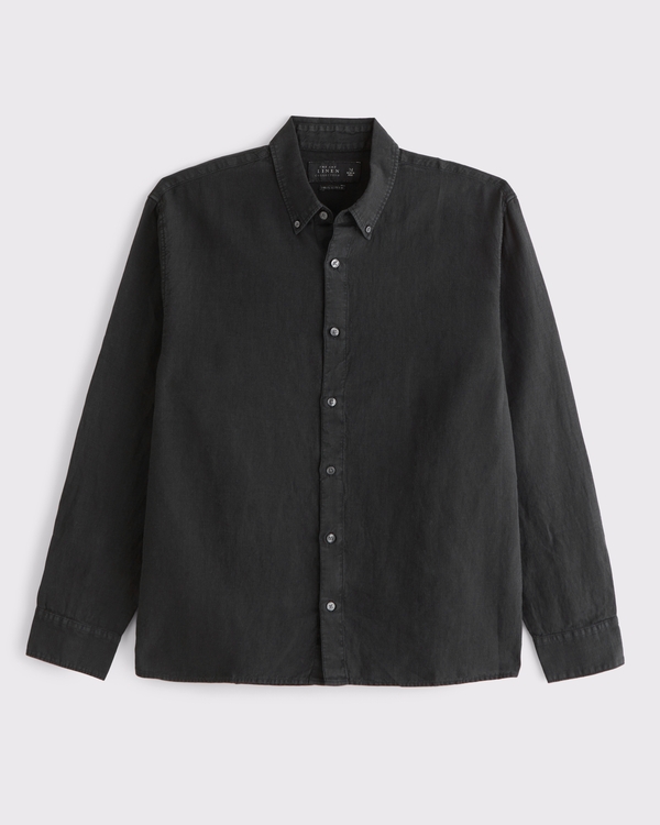 Linen Button-Up Shirt, Black view 1