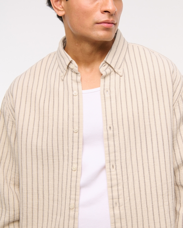 A&F Breezy Shirt, Light Beige Stripe view 2