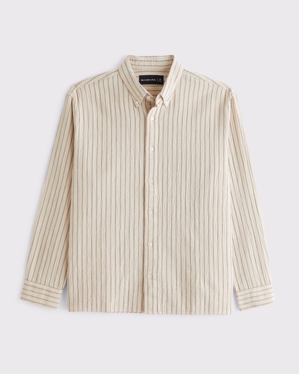 A&F Breezy Shirt, Light Beige Stripe view 2