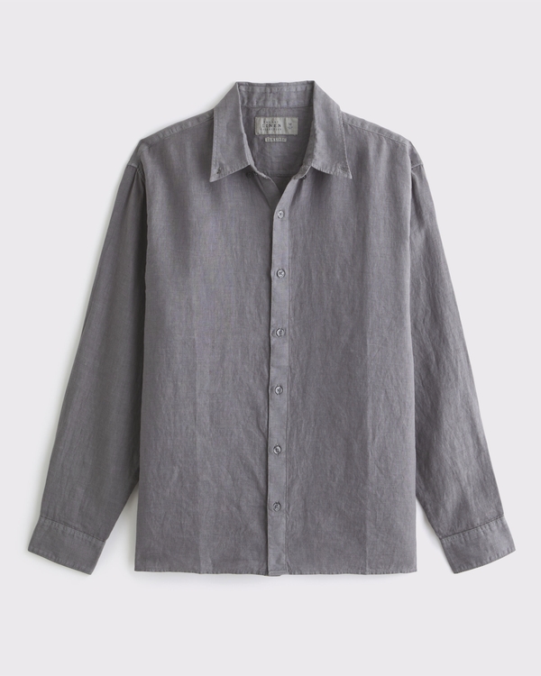 Linen Button-Up Shirt, Deep Slate view 1