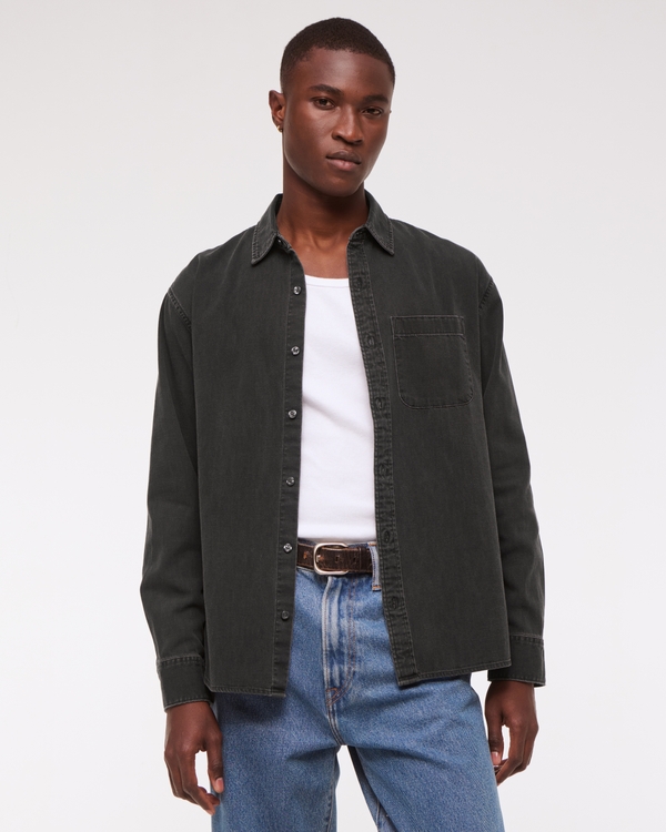 Denim Button-Up Shirt, Black Wash view 1