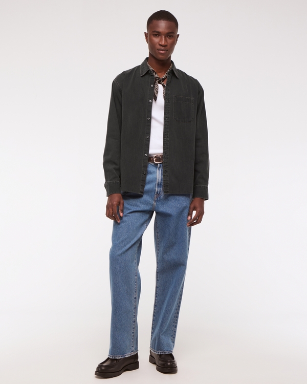 Denim Button-Up Shirt, Black Wash view 2