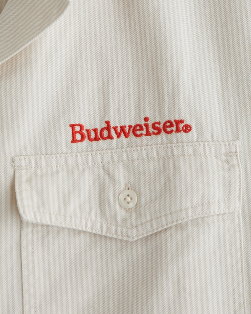 Short-Sleeve Cropped Budweiser Workwear Button-Up Shirt