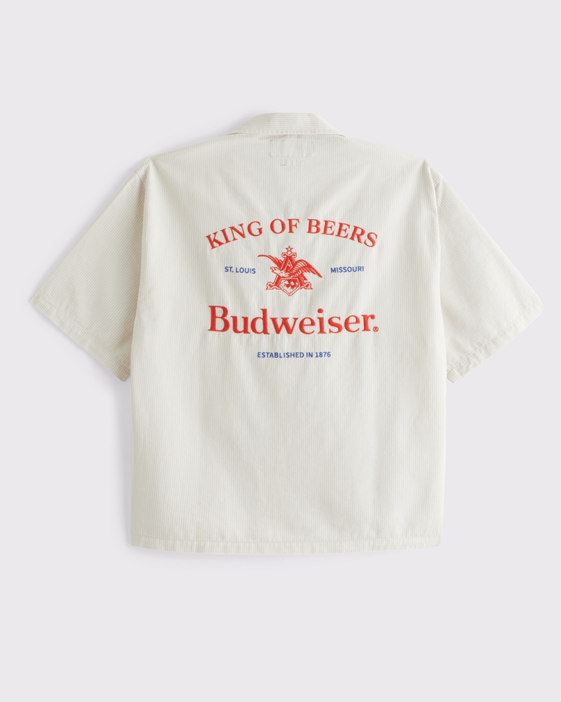 Short-Sleeve Cropped Budweiser Workwear Button-Up Shirt