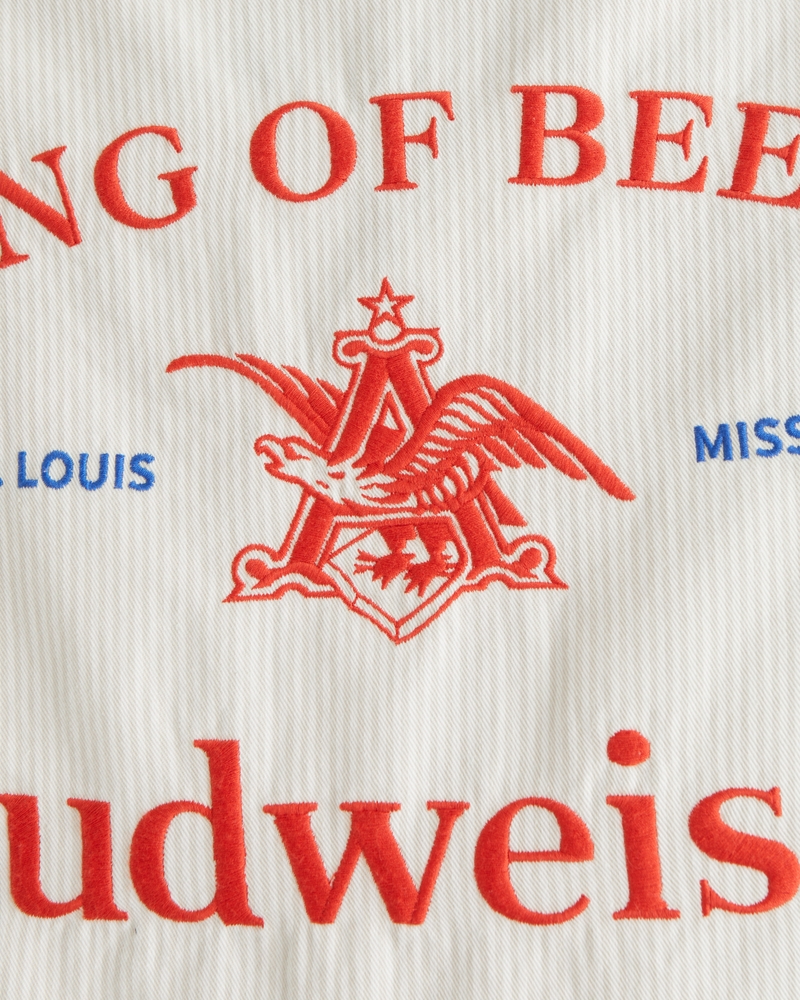 Short-Sleeve Cropped Budweiser Workwear Button-Up Shirt