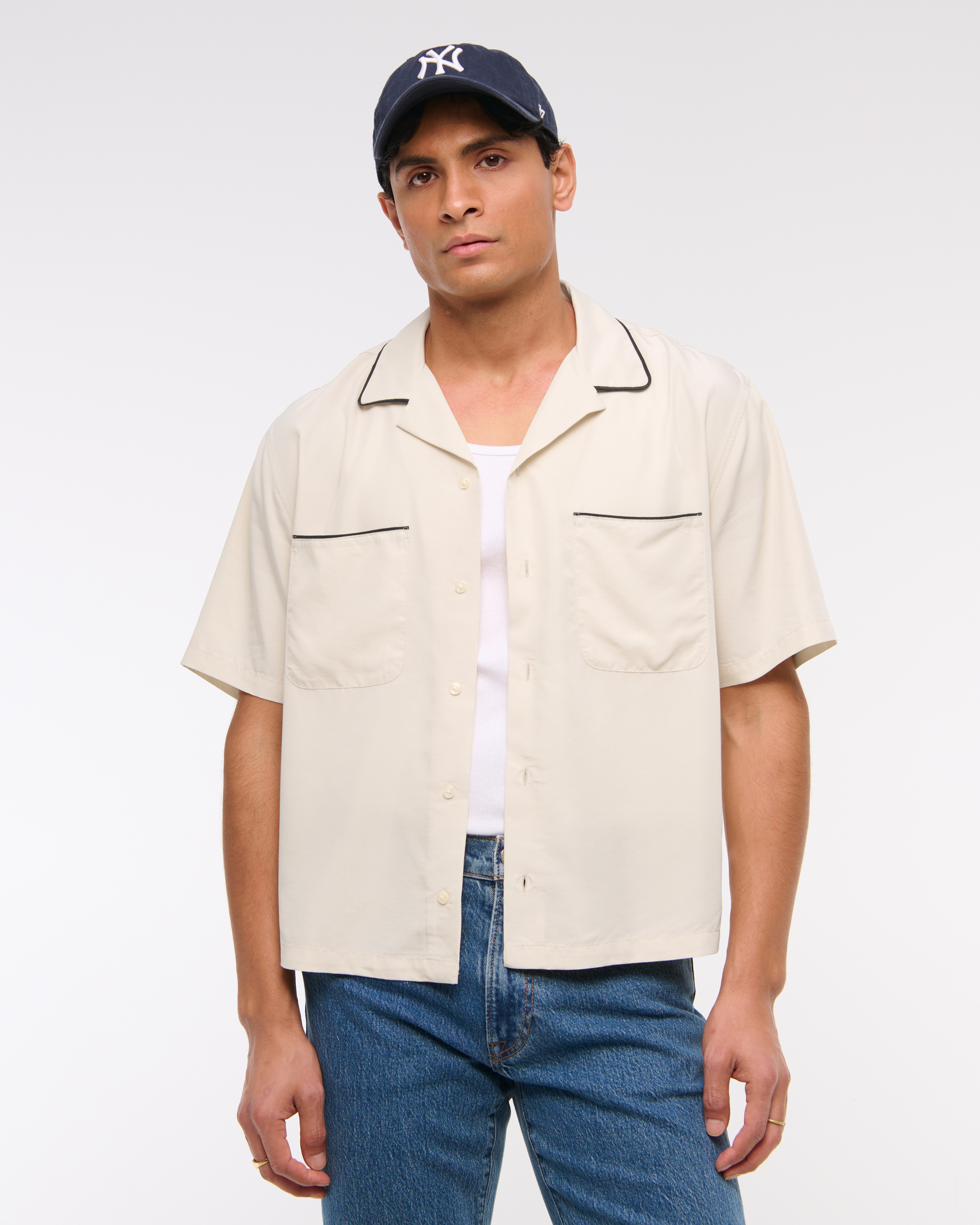 Abercrombie & Fitch Camp Collar Cupro Shirt In Brown