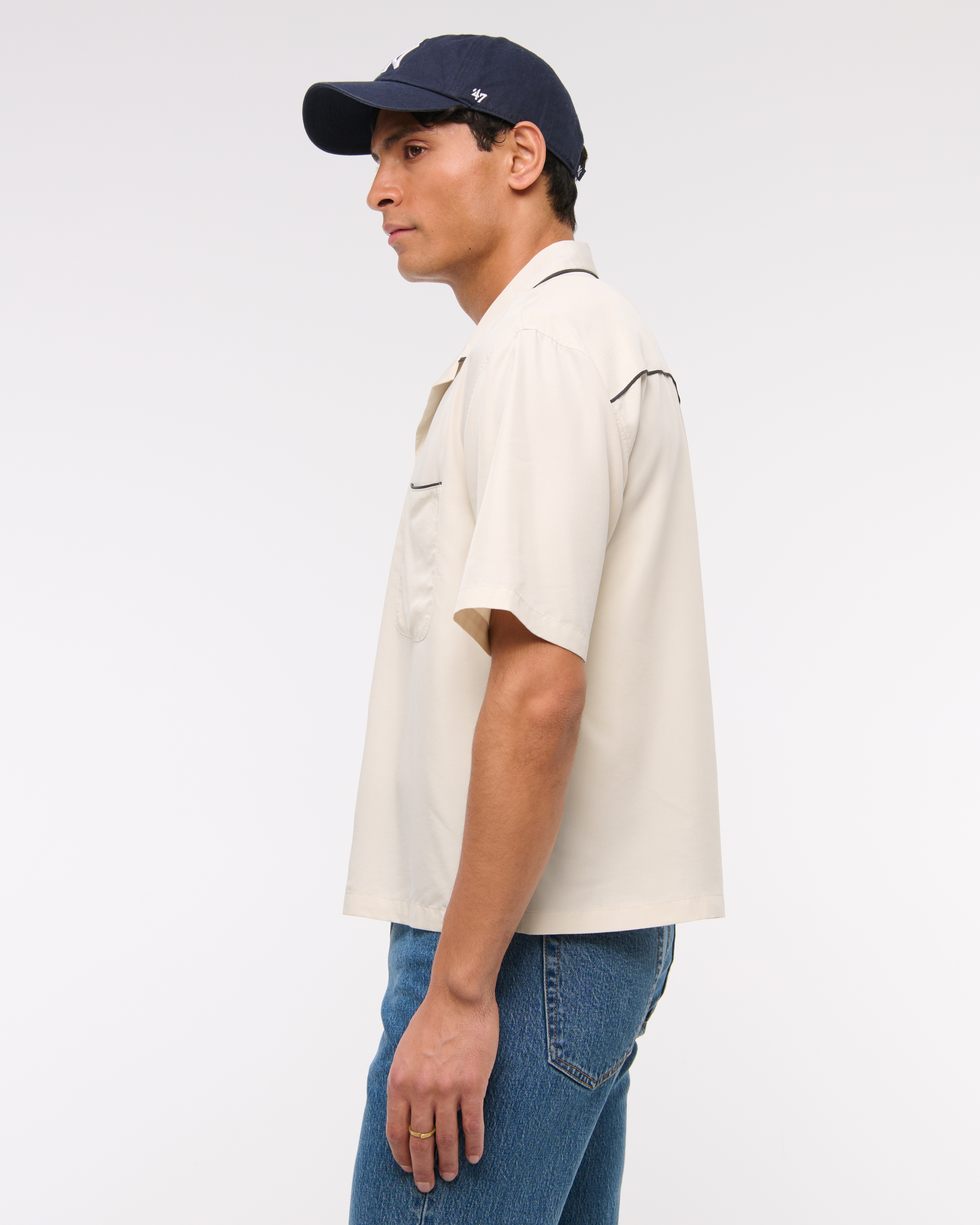 Men's Camp Collar Cropped Cupro Shirt | Men's Tops