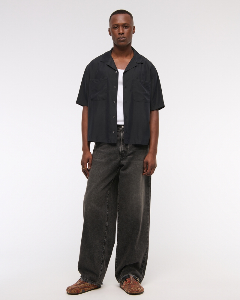 Camp Collar Cropped Cupro Shirt