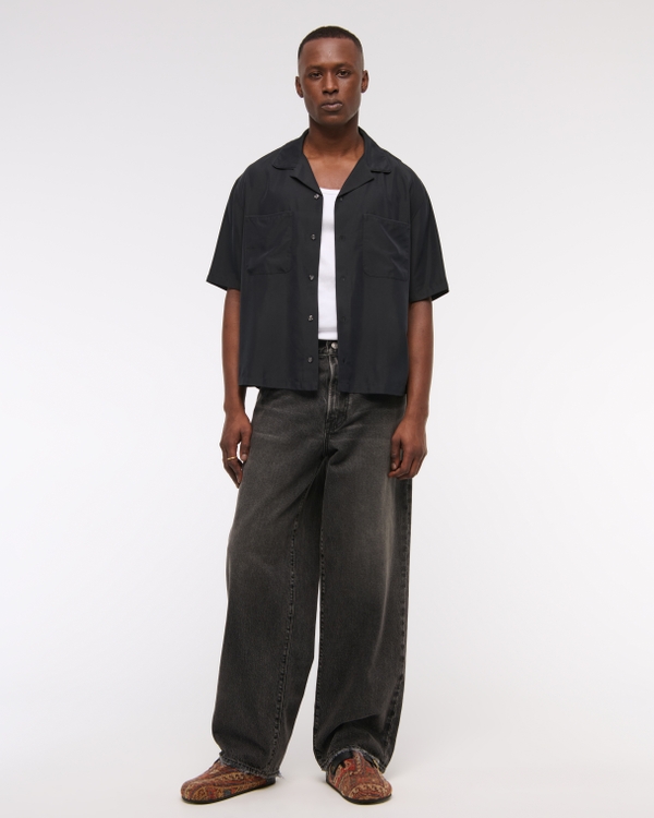 Camp Collar Cropped Cupro Shirt