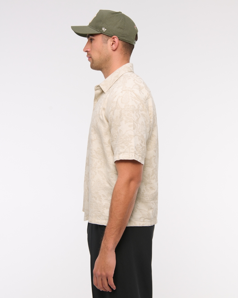 Short-Sleeve Cropped Jacquard Button-Up Shirt