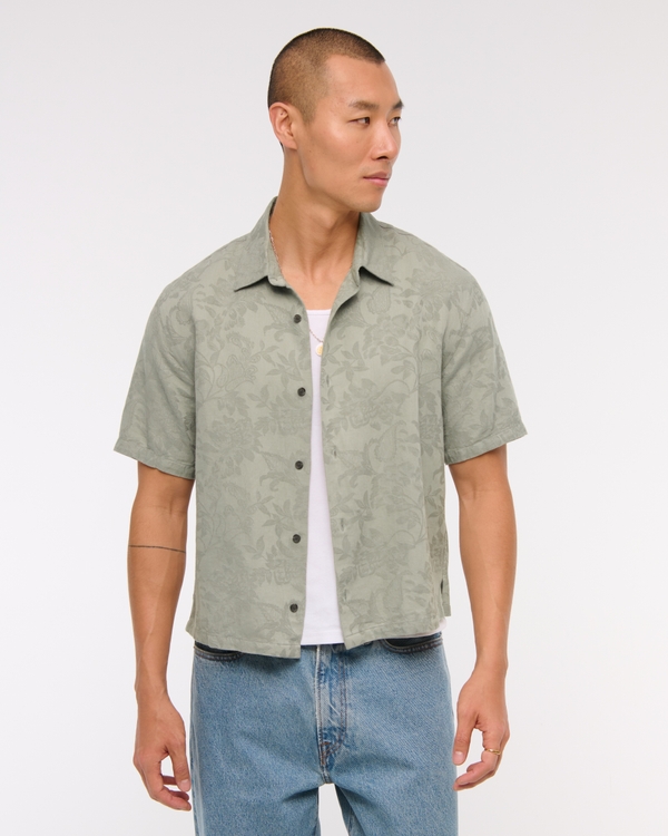 ZAFUL Men's Polo Shirts Textured Short Sleeve Golf Shirt Openwork Casual Cuban Geometric Jacquard T Shirt 1096105