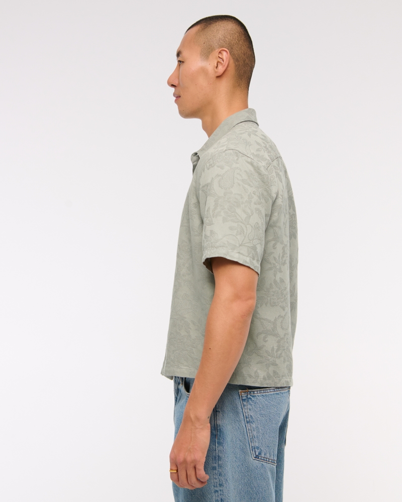 Short-Sleeve Cropped Jacquard Button-Up Shirt