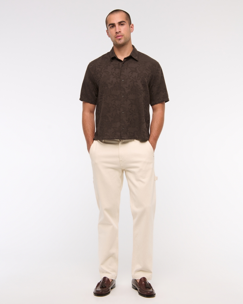 Short-Sleeve Cropped Jacquard Button-Up Shirt