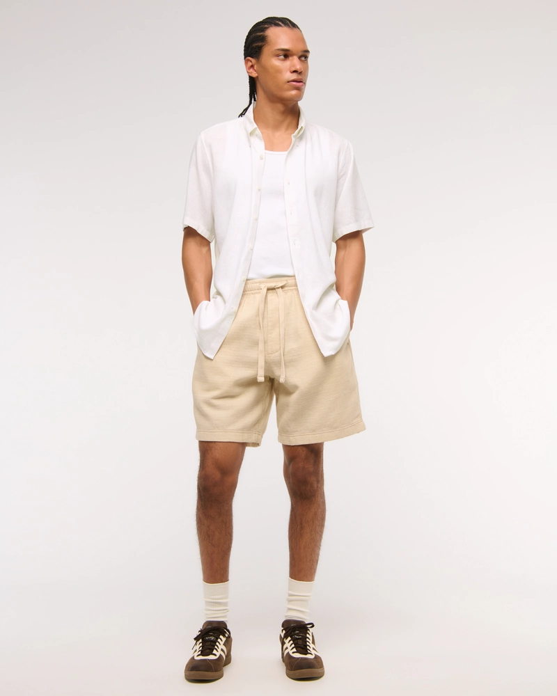 Short-Sleeve Summer Linen-Blend Button-Up Shirt