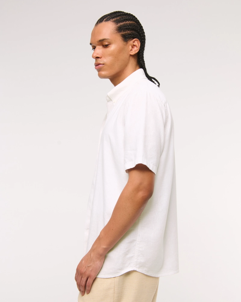 Short-Sleeve Summer Linen-Blend Button-Up Shirt