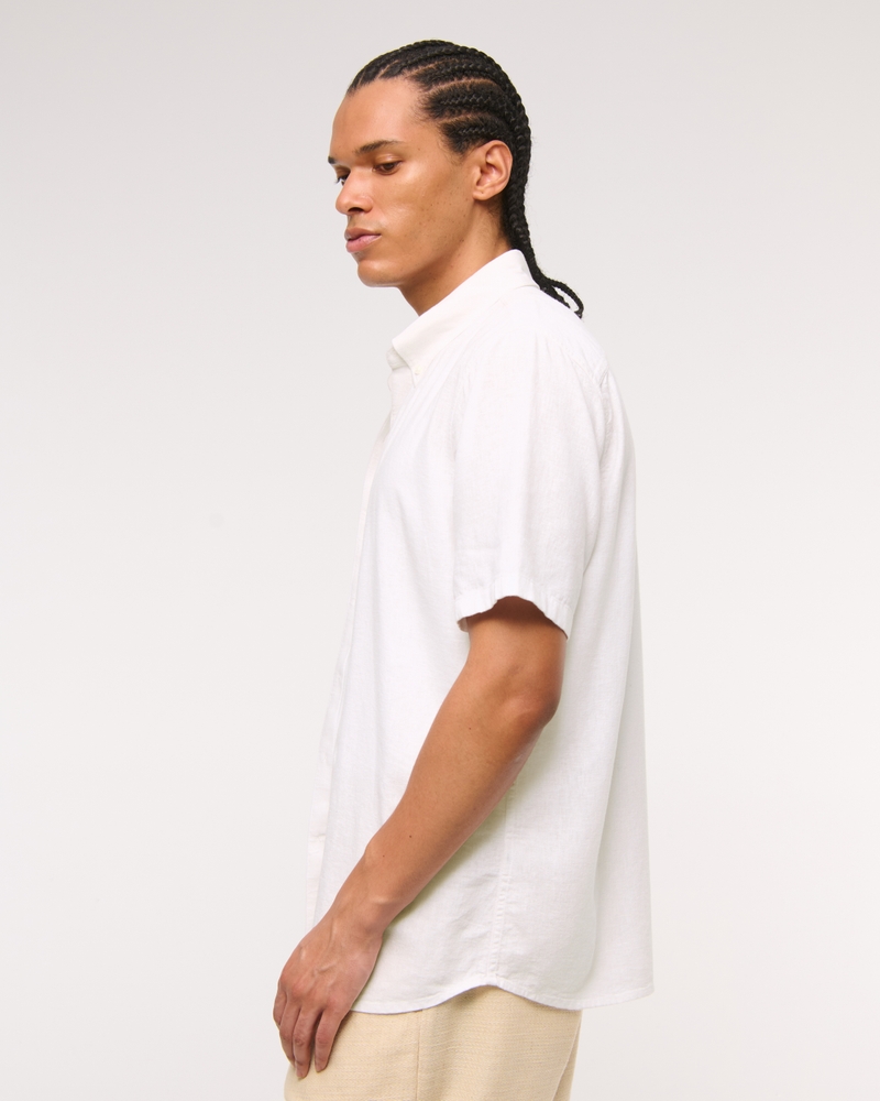 Short-Sleeve Summer Linen-Blend Button-Up Shirt