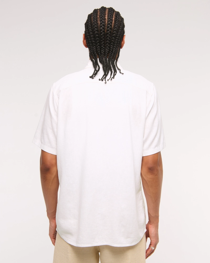 Short-Sleeve Summer Linen-Blend Button-Up Shirt