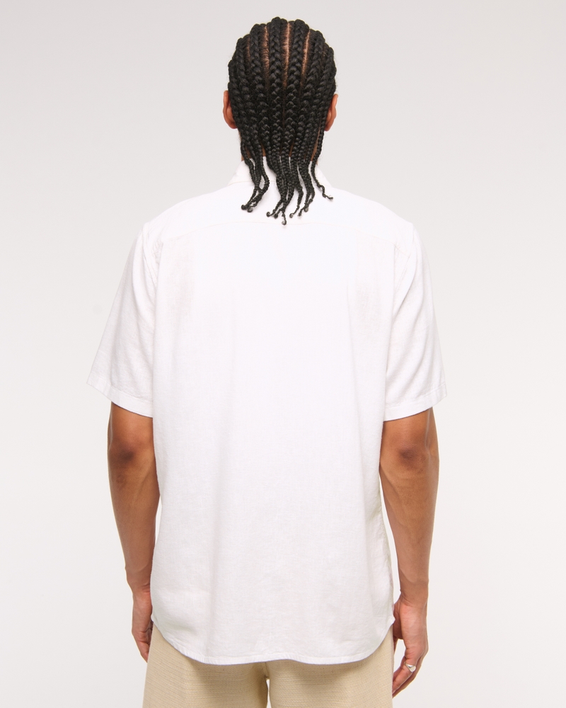 Short-Sleeve Summer Linen-Blend Button-Up Shirt