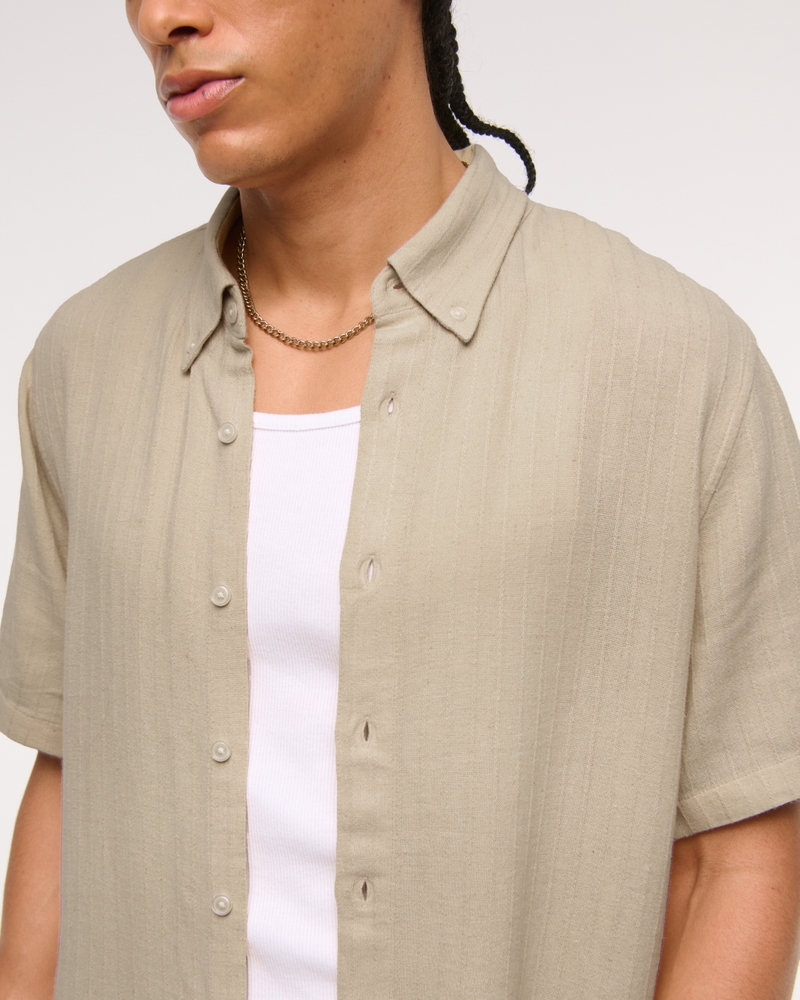 Short-Sleeve Summer Linen-Blend Button-Up Shirt
