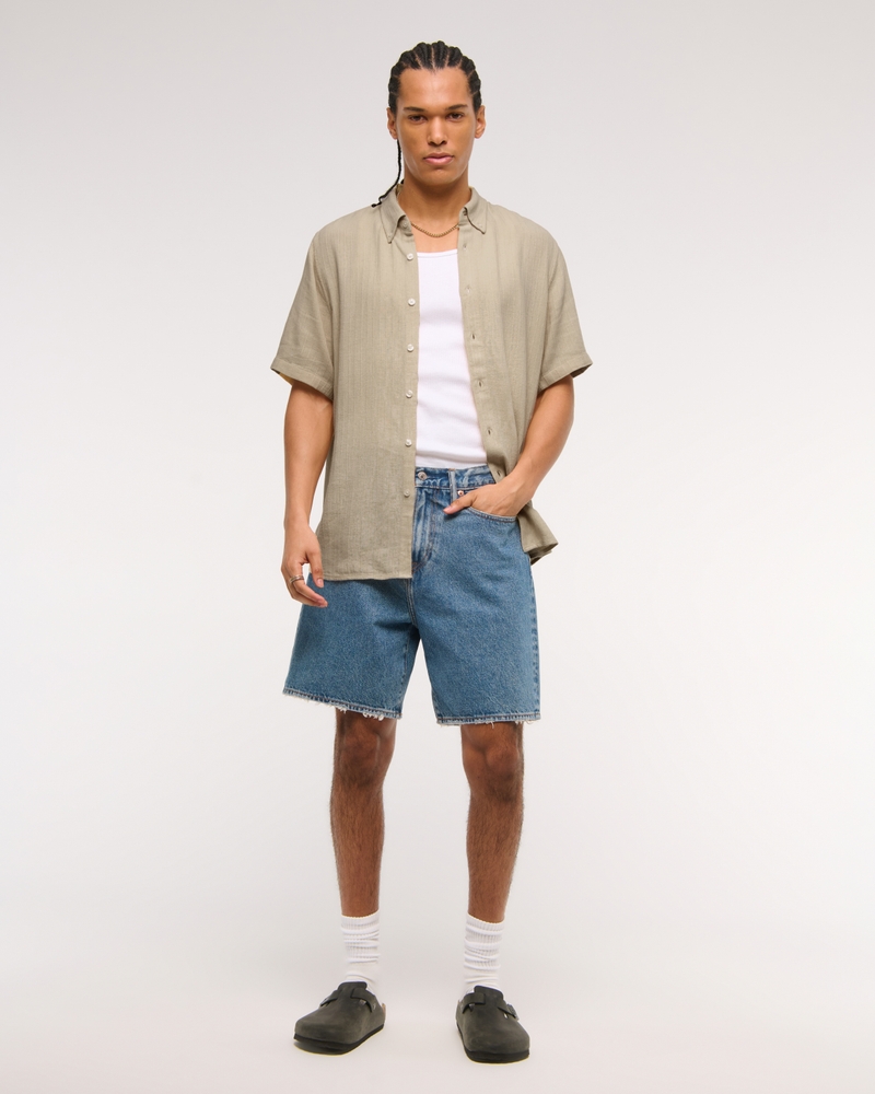 Short-Sleeve Summer Linen-Blend Button-Up Shirt